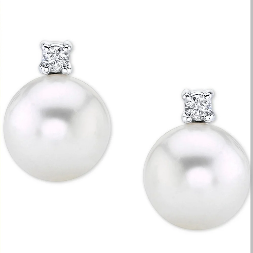 Pearl earrings sterling silver diamond accent
